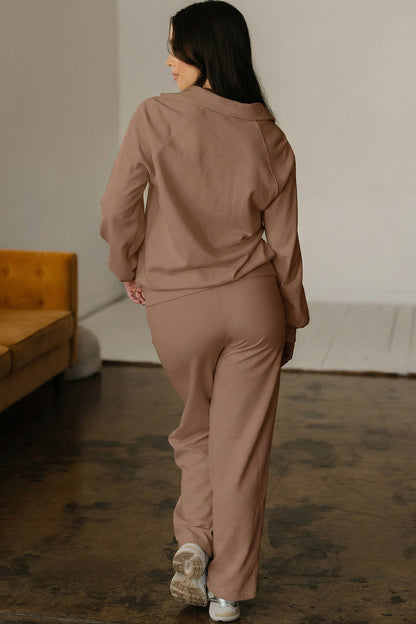 Solid V-Neck Pullover and Drawstring Sweatpants Set