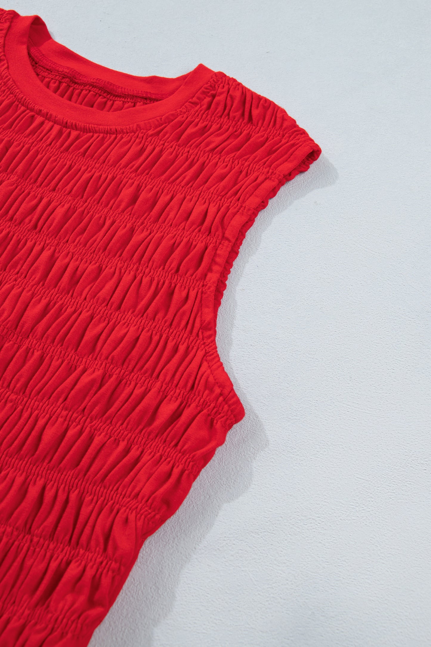 Solid Shirred Ruffle Peplum Hem Tank Top