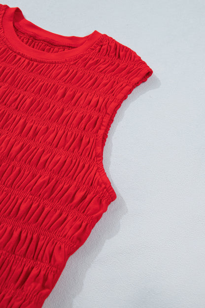 Solid Shirred Ruffle Peplum Hem Tank Top