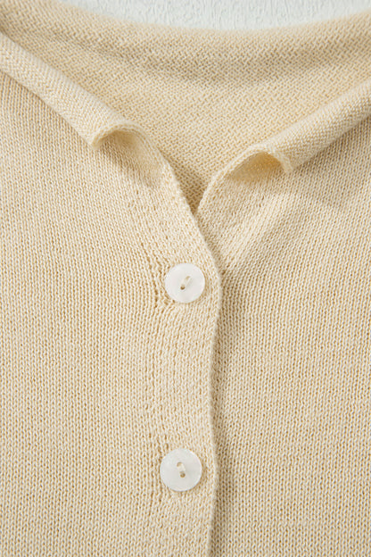 Solid Button-Front Rolled Hem Sweater Top
