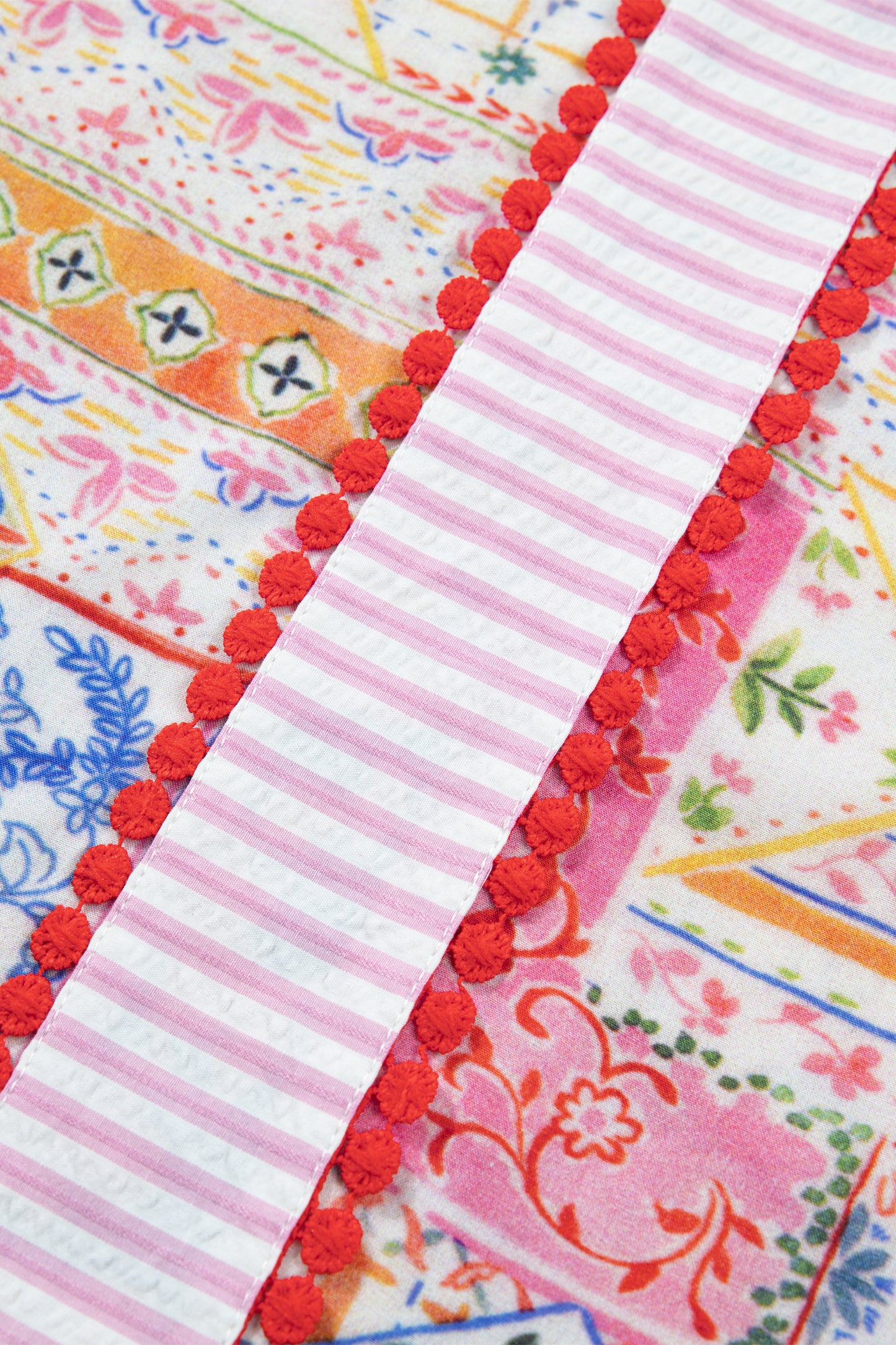 Boho Patchwork Tied V-Neck Short Sleeve Blouse