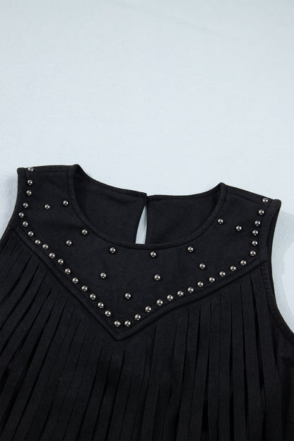 Western Fringe Rivet Panel Sleeveless Top