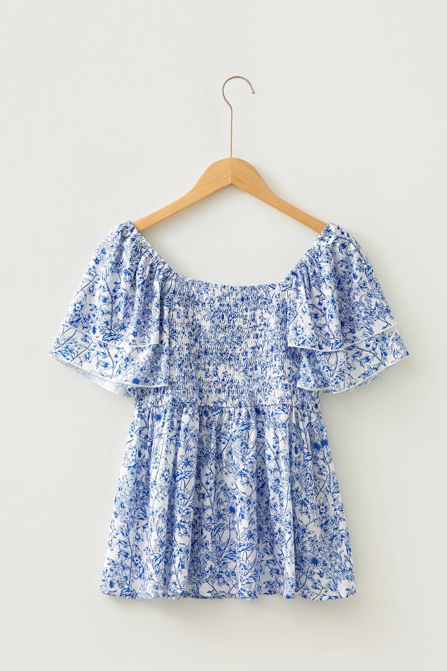 Floral Ruffle Sleeve Square Neck Babydoll Blouse