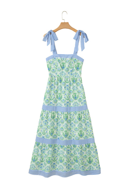 Floral Geometric Stripe Patchwork Sleeveless Dress