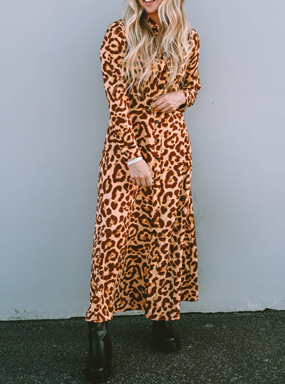 Leopard Long Sleeve Maxi Dress