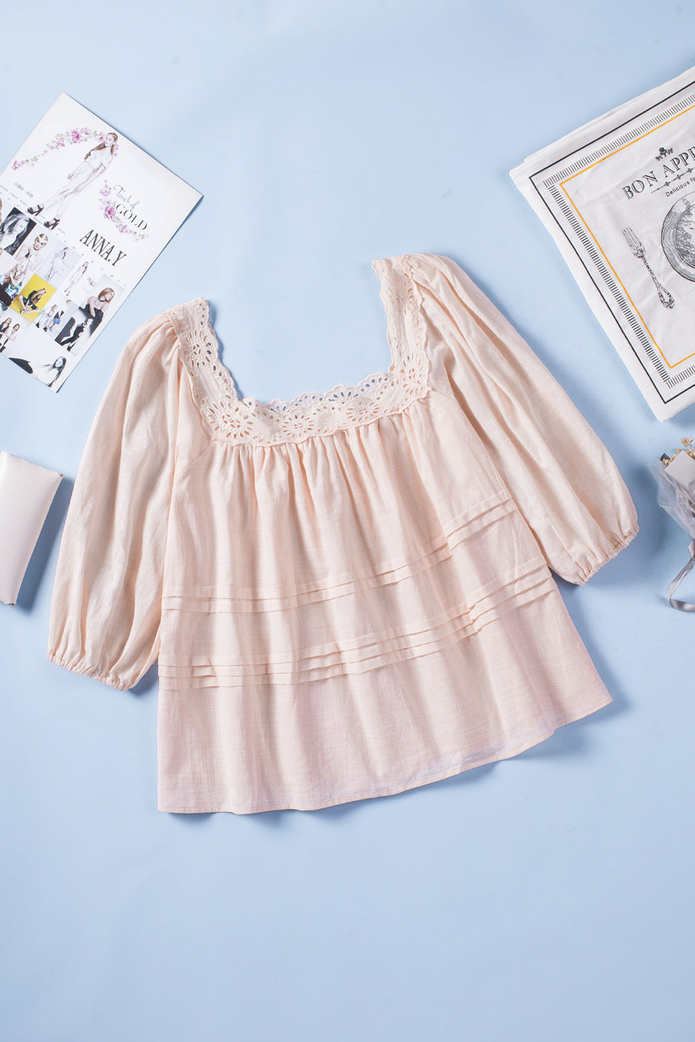 Eyelet Puff Sleeve Babydoll Blouse