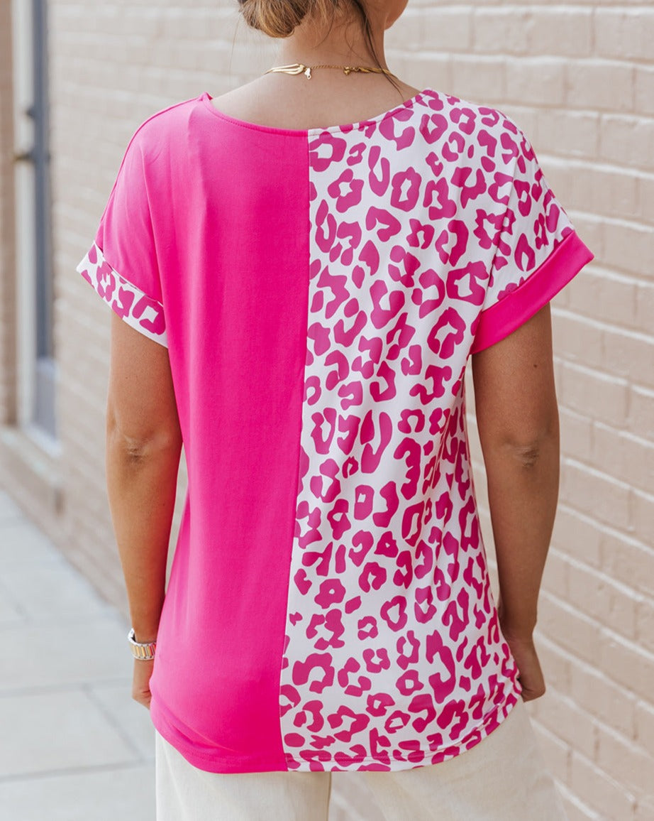 Leopard Colorblock Short Sleeve Top