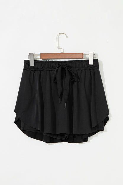 Solid Drawstring Elastic Waist Lined Tennis Skort