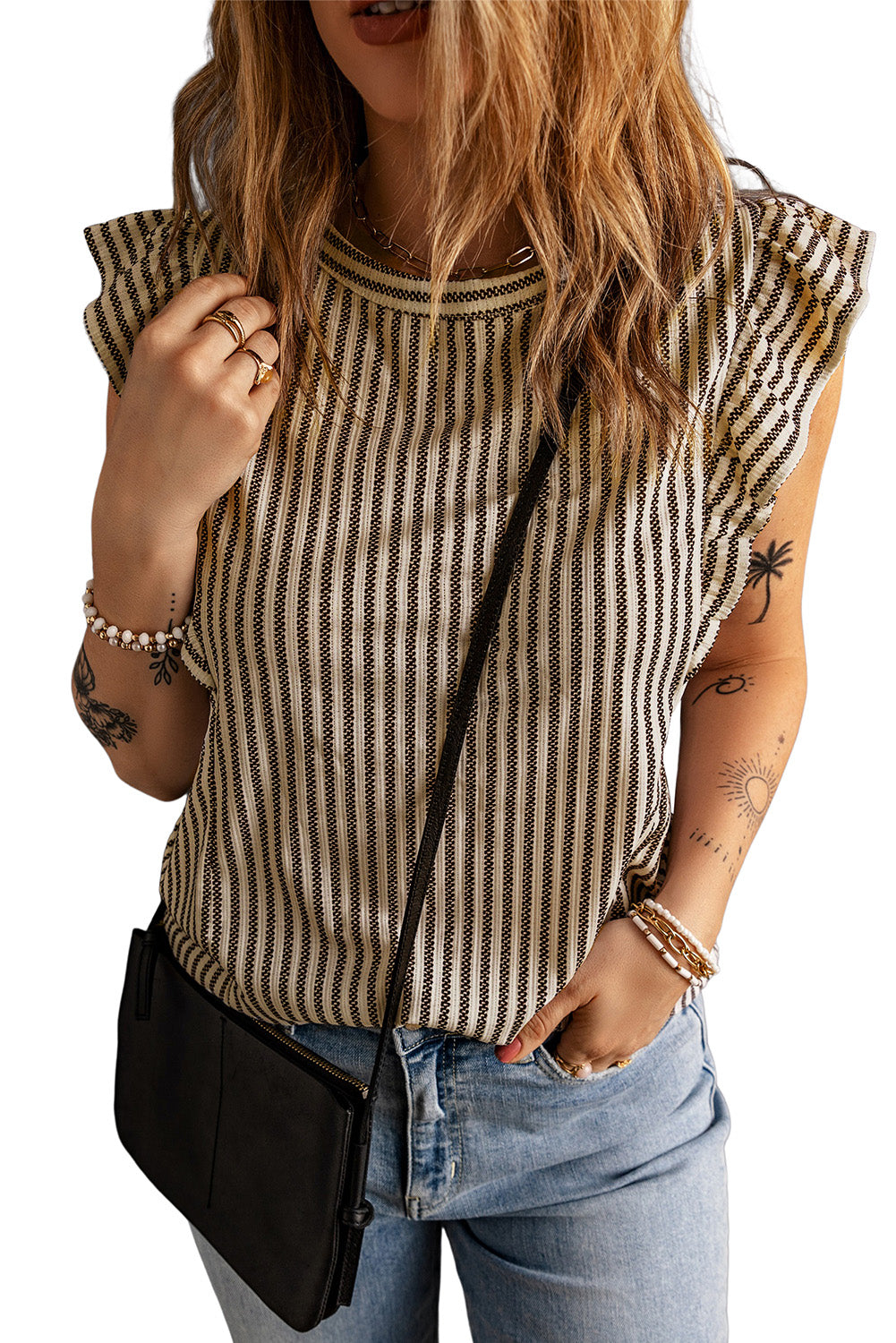 Stripe Flutter Sleeve Tank Top