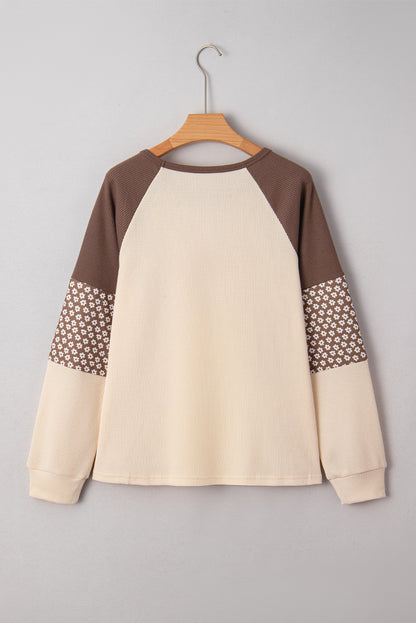 Floral Patchwork Colorblock Raglan Long Sleeve Top