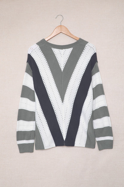 Colorblock Chevron Stripe V-Neck Sweater