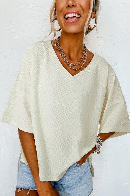 Textured Split Hem Oversized Top