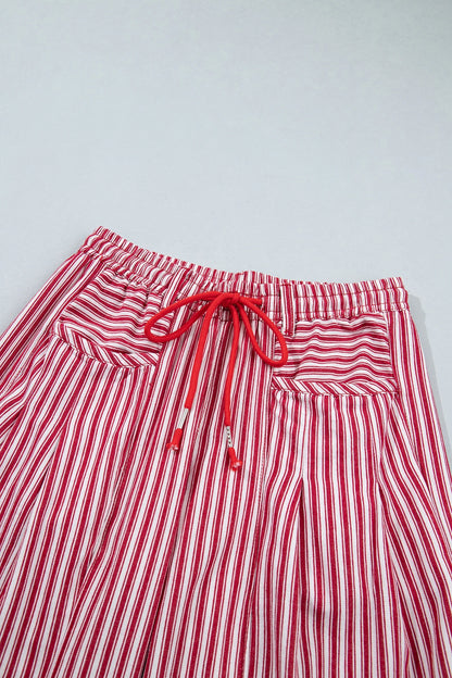 Stripe Drawstring High Waist Loose Pants