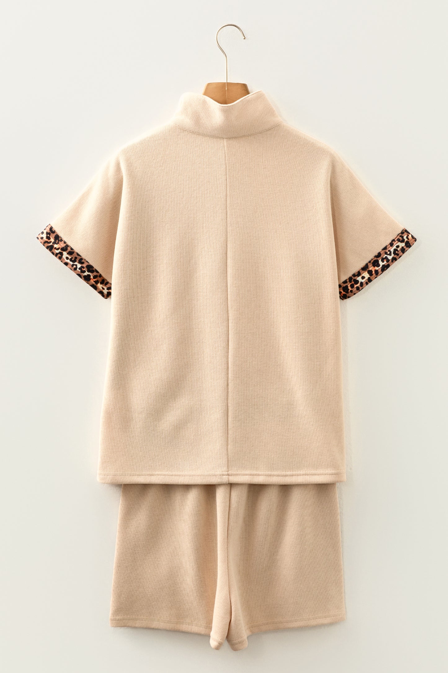 Leopard Trim Half-Zip Top and Shorts Set