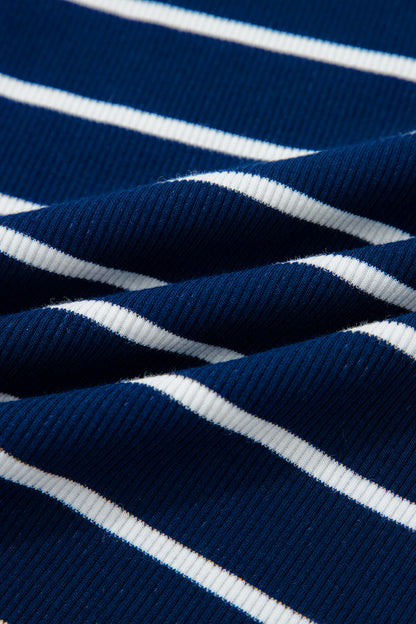 Stripe Stand Collar V-Neck Dolman Sleeve Top