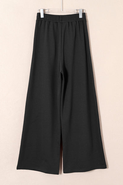 Solid Tied High-Waist Pleated Sweatpants