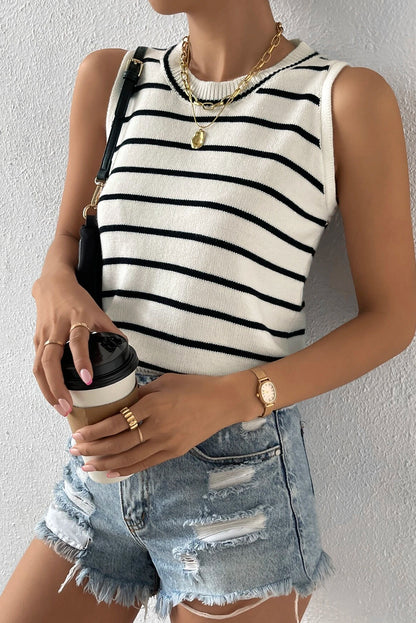 Stripe Round Neck Sweater Top