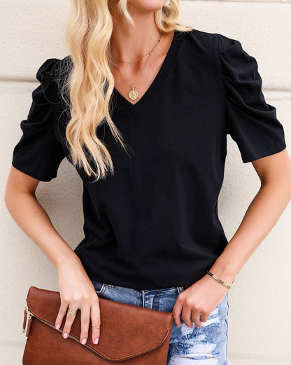 Puff Sleeve V-Neck T-Shirt