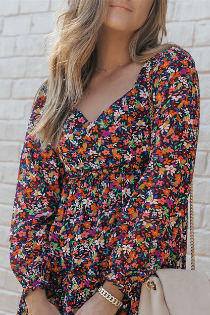 Floral V-Neck Long Sleeve Dress