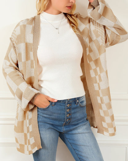 Checker Exposed Seam Cardigan