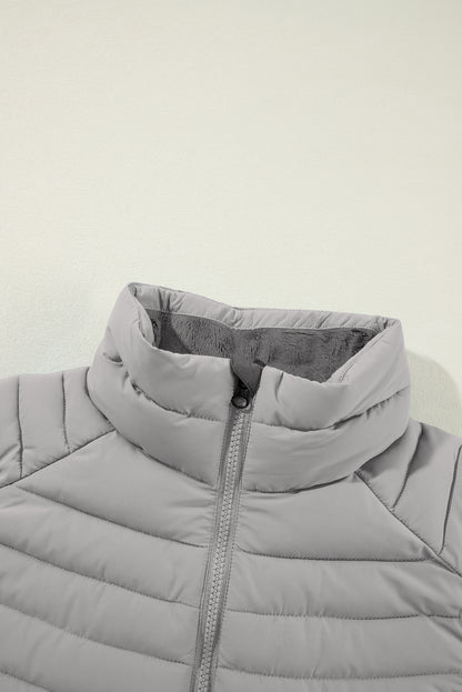 Solid Plush Standing Collar Zip Up Puffer Vest