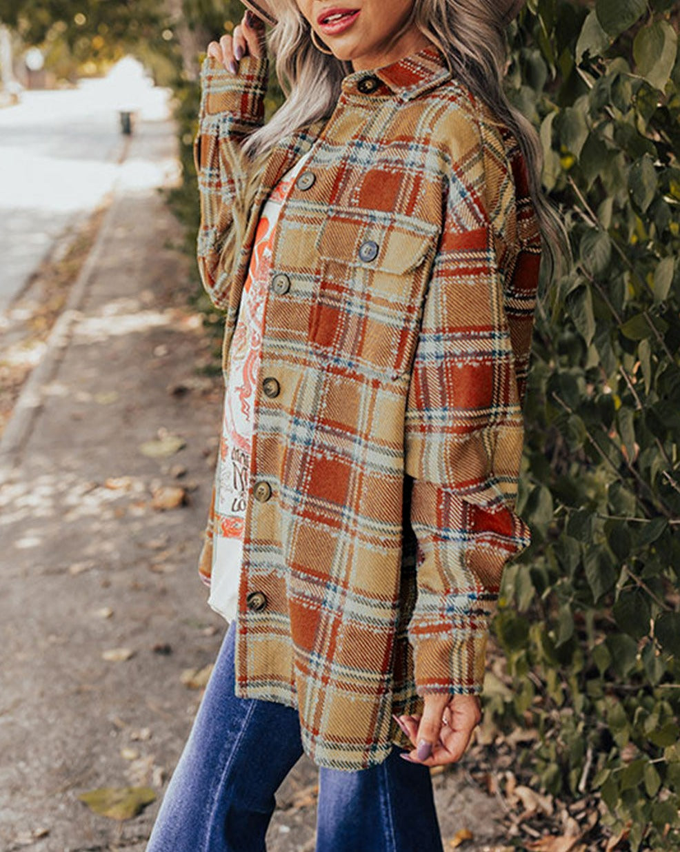 Plaid Flap Pocket Oversized Shacket