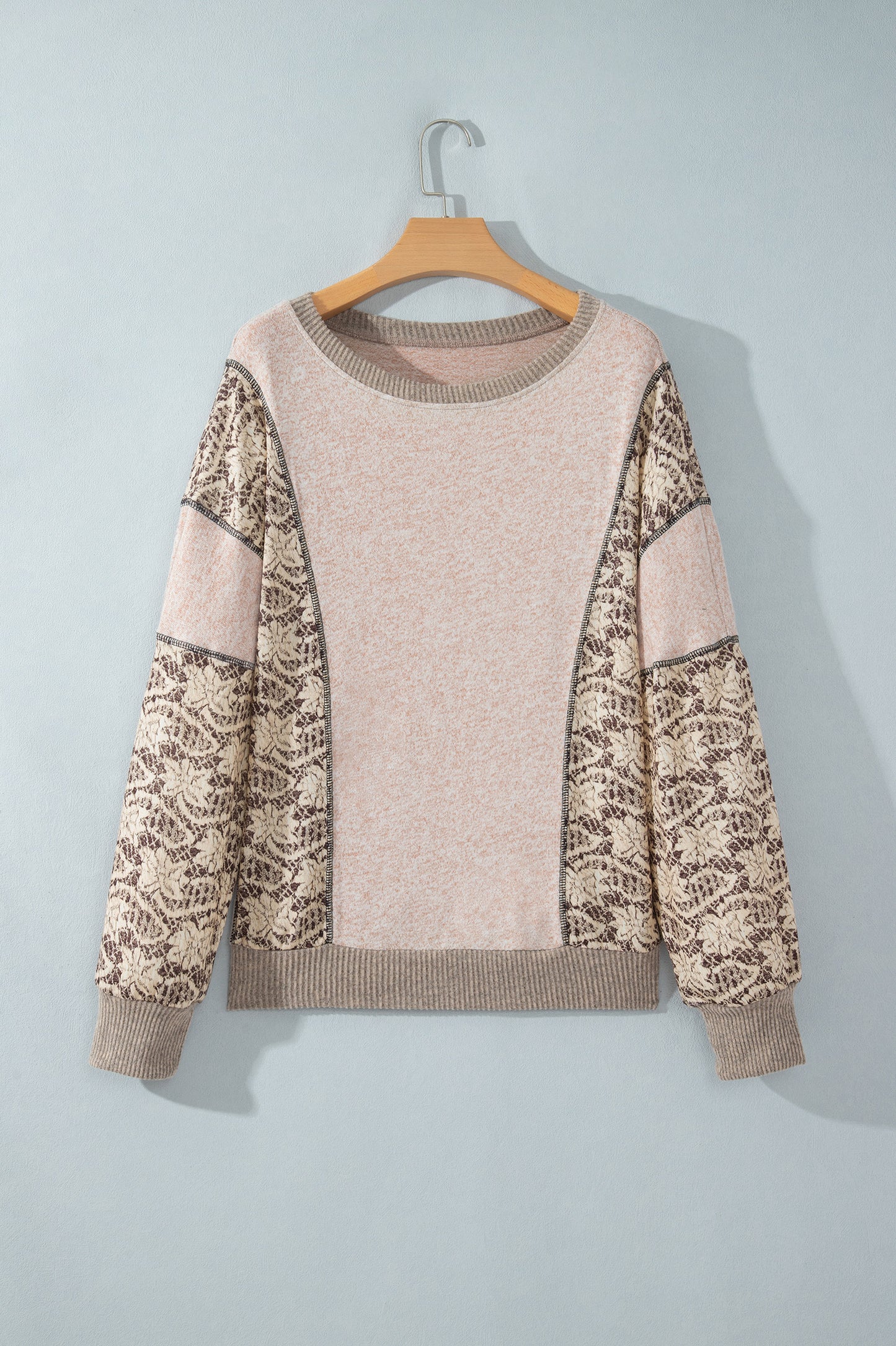 Floral Patchwork Contrast Stitching Long Sleeve Top