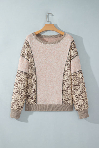 Floral Patchwork Contrast Stitching Long Sleeve Top