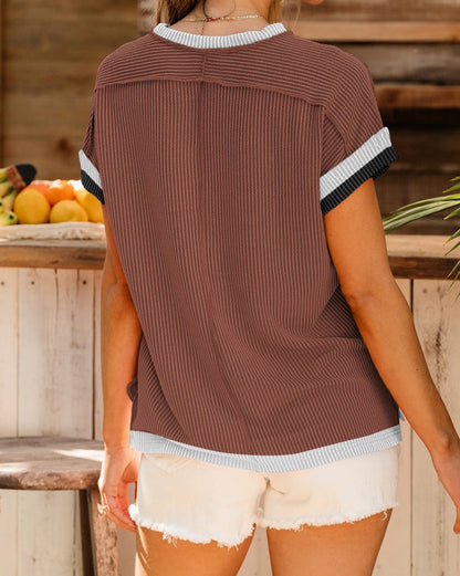 Contrast Trim Textured T-Shirt