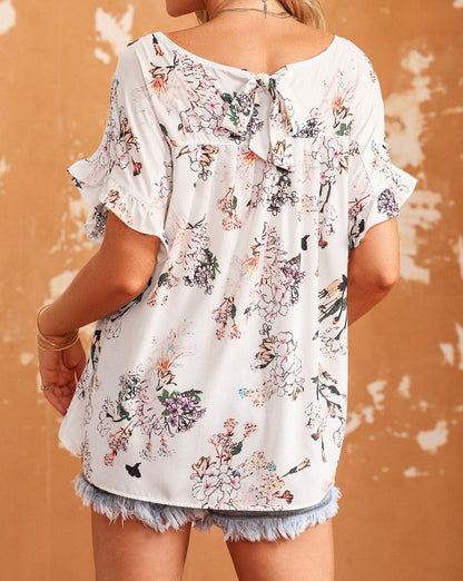 Floral Ruffle Short Sleeve Blouse