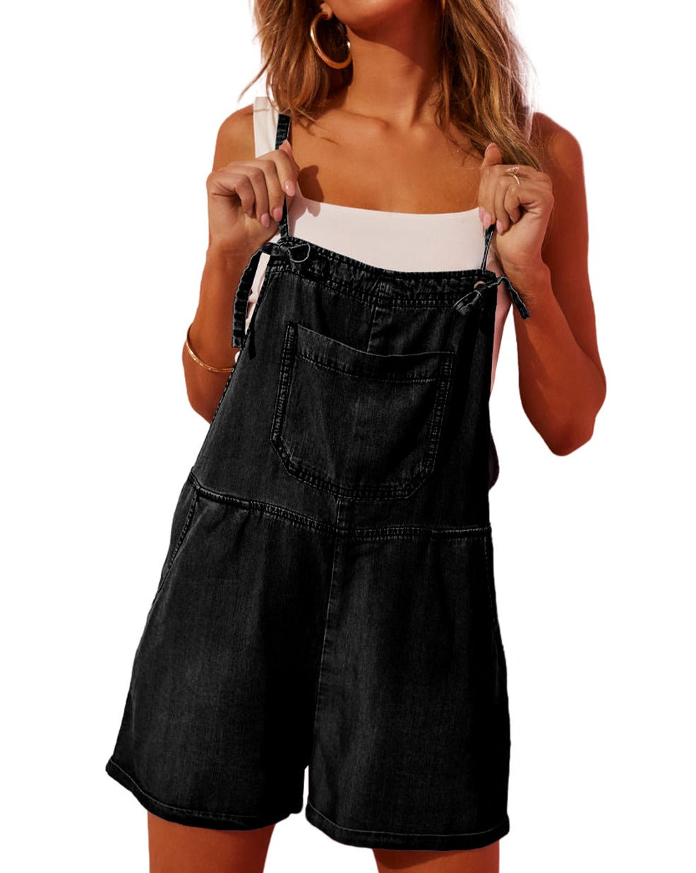 Denim Grommet Tie Straps Romper