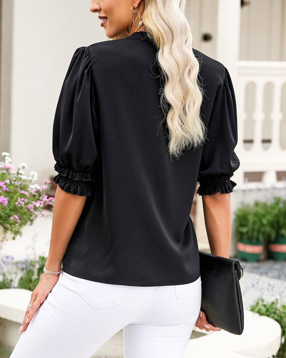 Ruffle Short Puff Sleeve Top