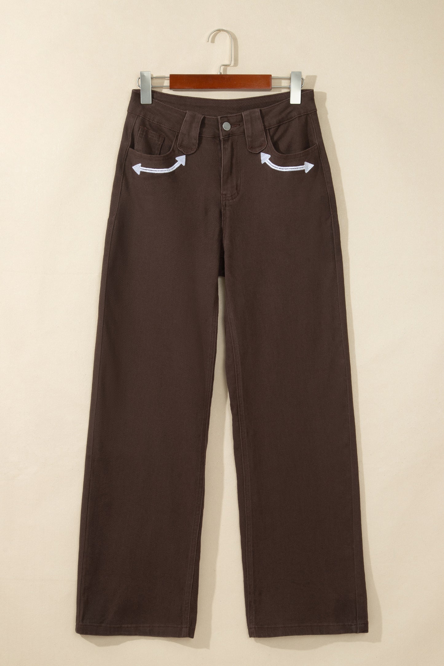 Western Arrow Embroidered Button Fly Straight Leg Jeans