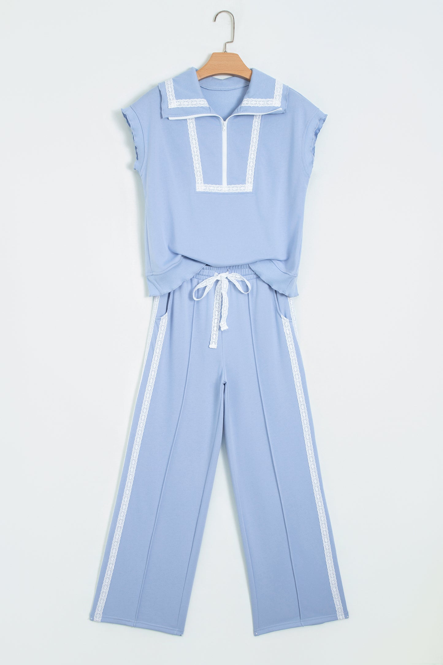 Lace Trim Zipped Top & Sweatpants Set