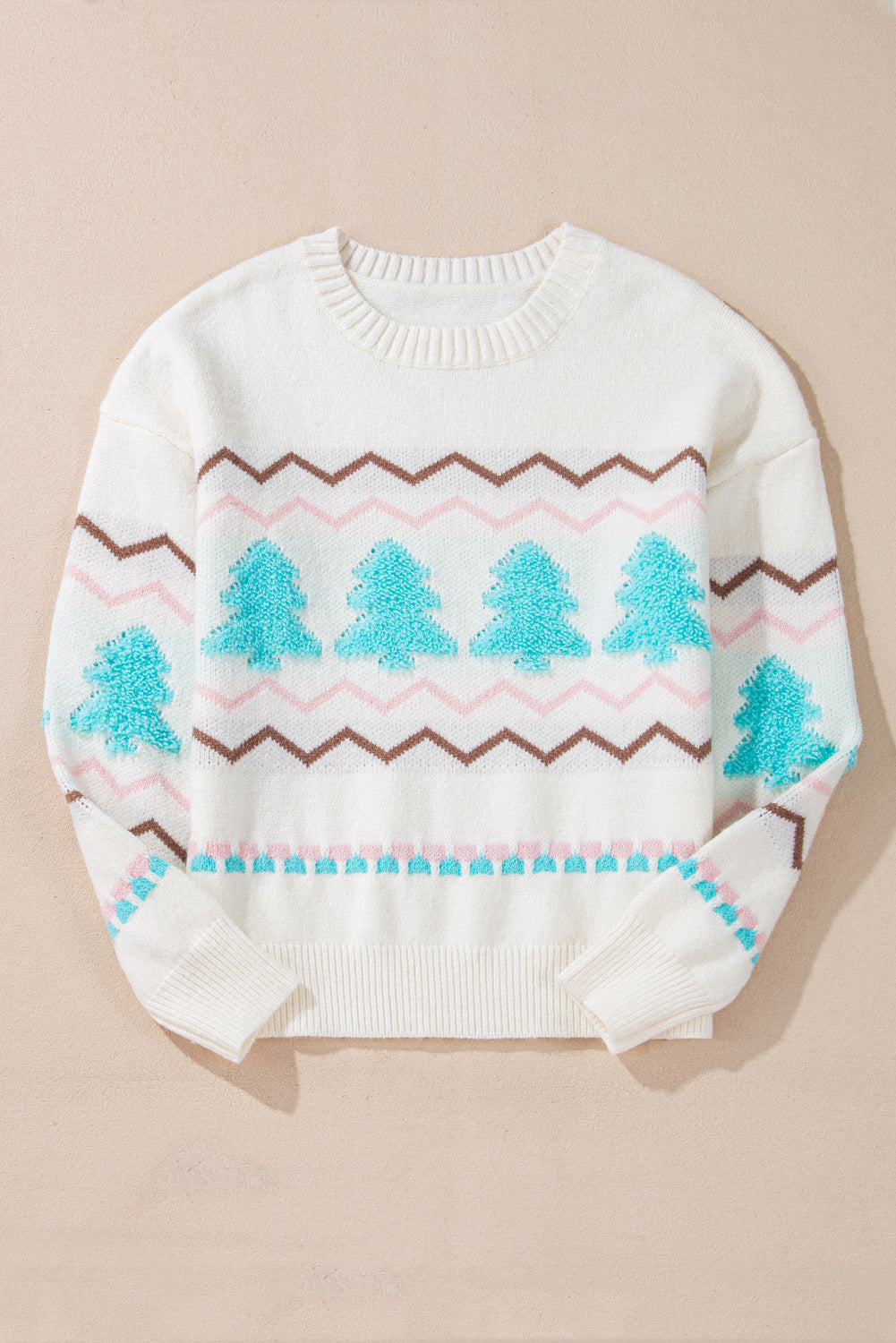 Christmas Tree Stripe Ribbed Trim Sweater