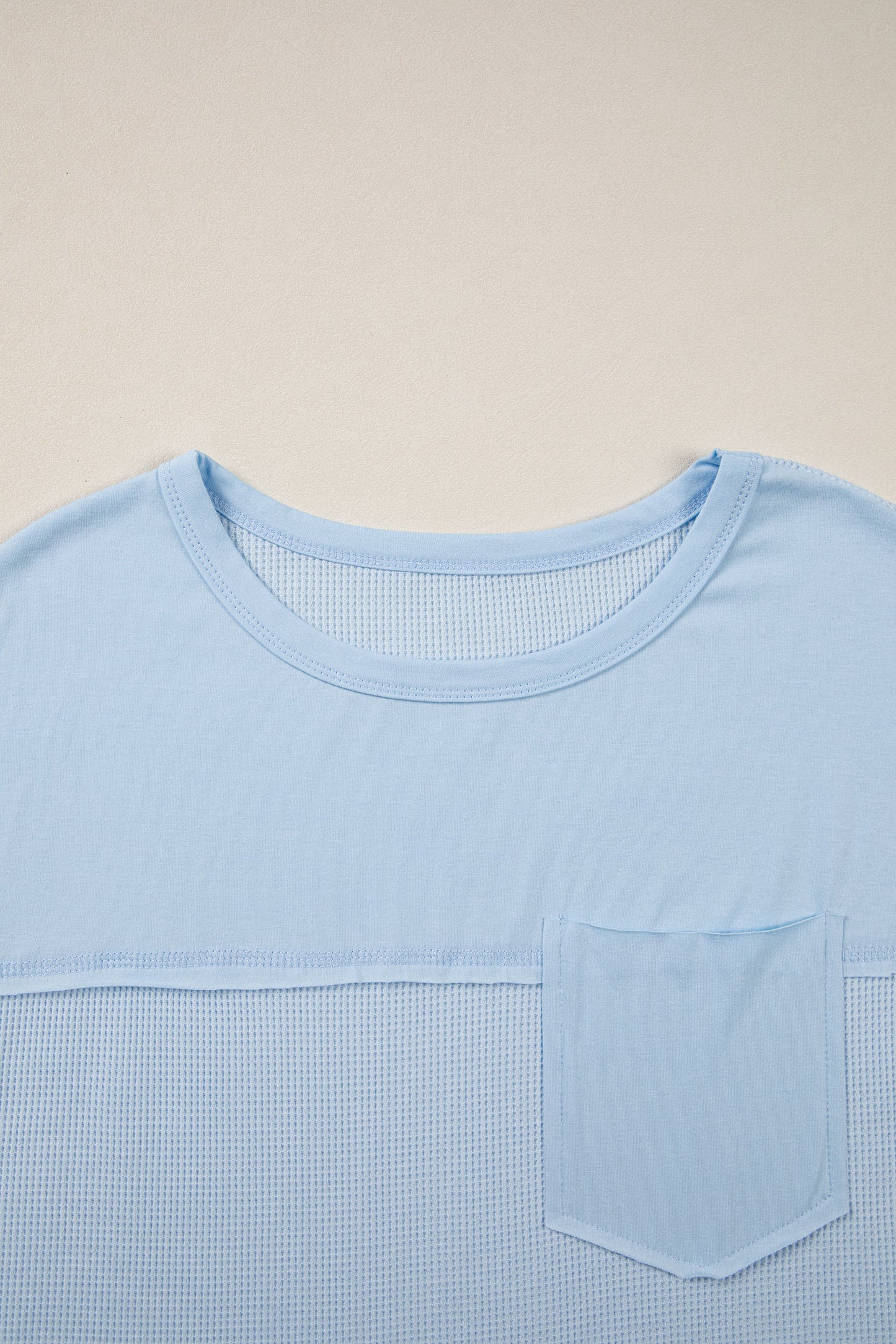 Waffle Patchwork Raw Seam Short Sleeve T-Shirt