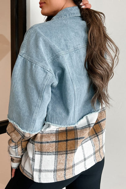 Denim Plaid Patchwork Buttoned Jacket