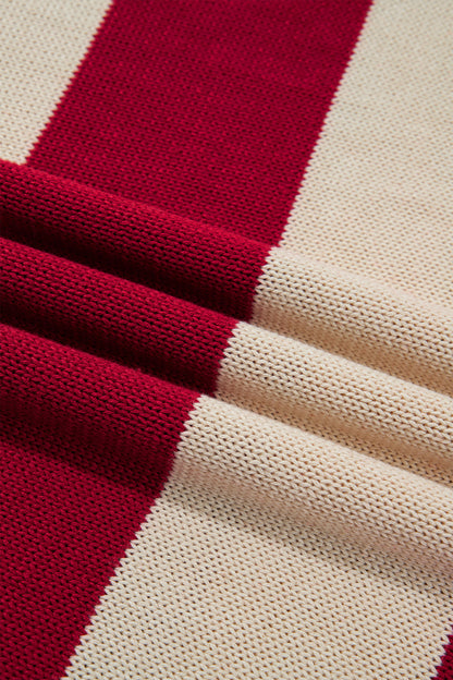 Stripe Ribbed Trim Turtleneck Drop Shoulder Sweater