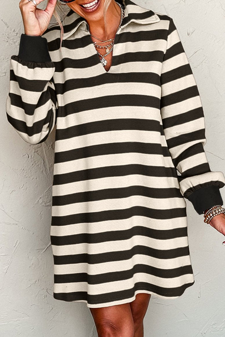 Stripe V-Neck Long Sleeve Dress