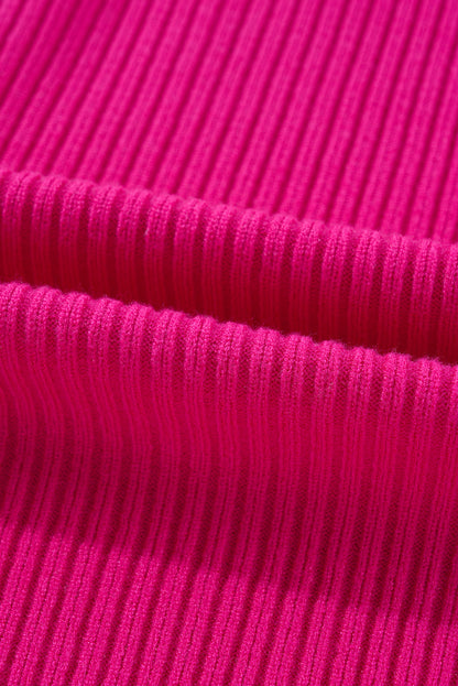 Solid Ribbed Knit Patch Pocket Short Sleeve Sweater