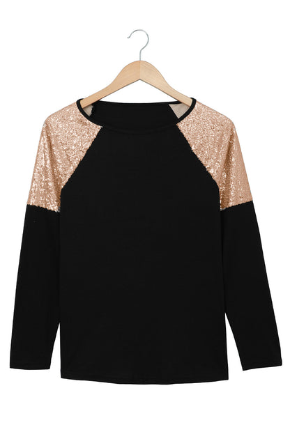 Sequin Shoulder Long Sleeve Top