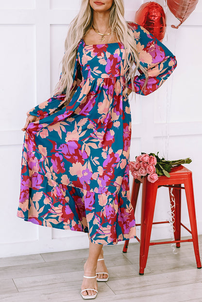 Floral Ruffle Empire Waist Midi Dress