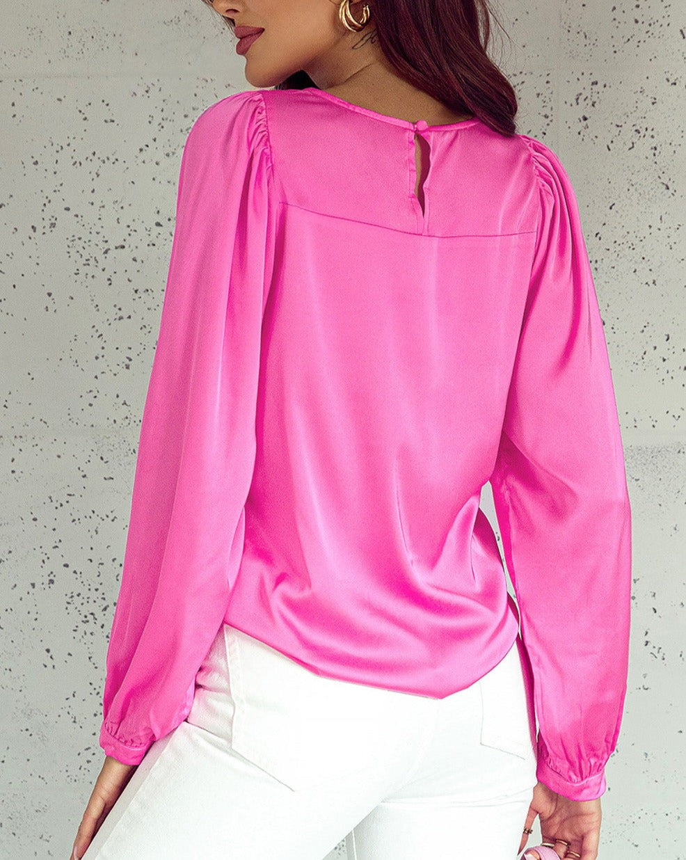 Satin Long Puff Sleeve Blouse