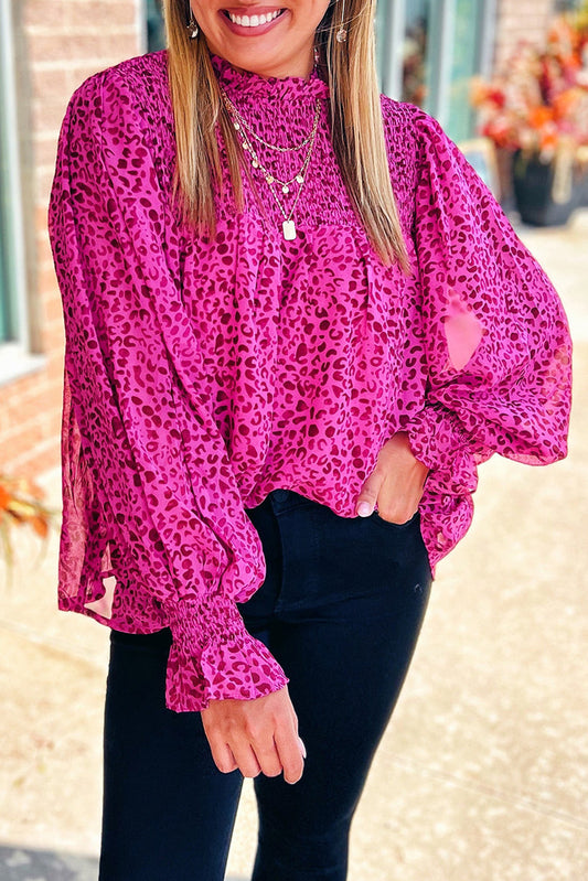 Leopard Puff Sleeve Flowy Blouse