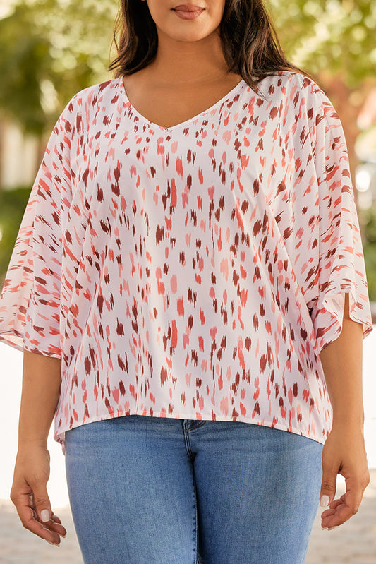 Plus Size Dotted 3/4 Dolman Sleeve Blouse