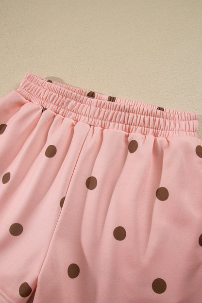 Polka Dot Ribbed Trim Mock Neck Top & Shorts Set