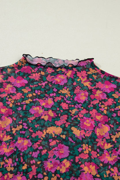 Floral Mesh Short Sleeve Top