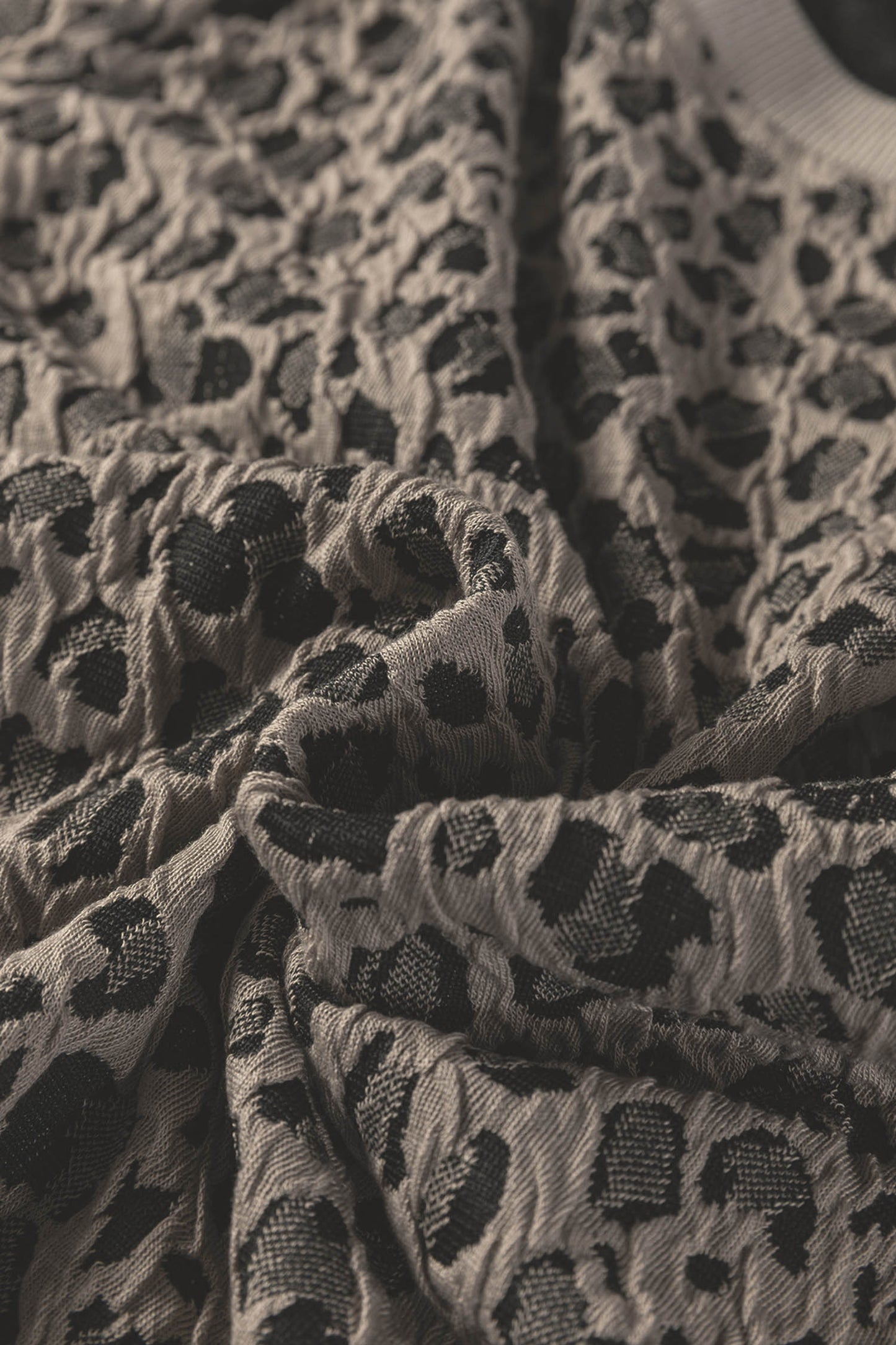 Leopard Textured Crewneck Short Sleeve Top