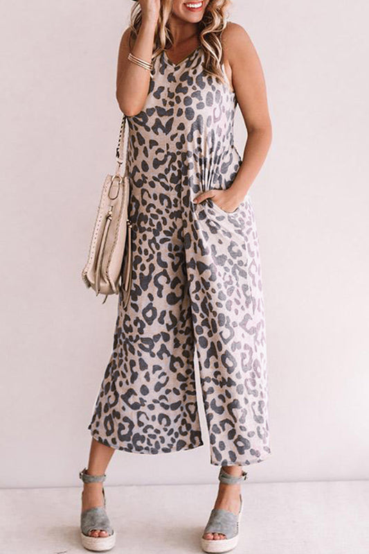 Leopard Wide Leg Sleeveless Jumpsuit