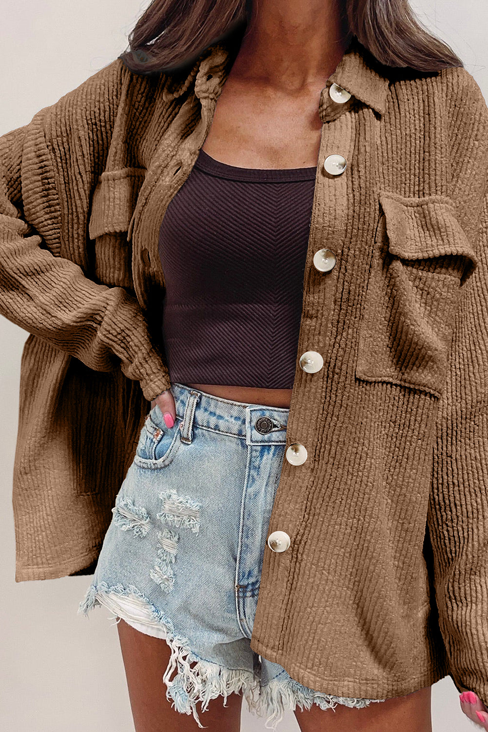 Solid Corduroy Long Sleeve Jacket